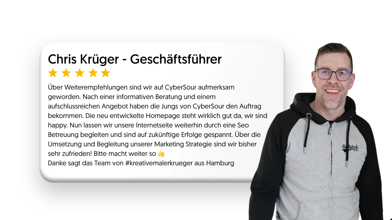 Kundenbewertung via Google von Kreative Maler Krüger Geschäftsführer Christopher Krüger Kundenbewertung via Google von Kreative Maler Krüger Geschäftsführer Christopher Krüger