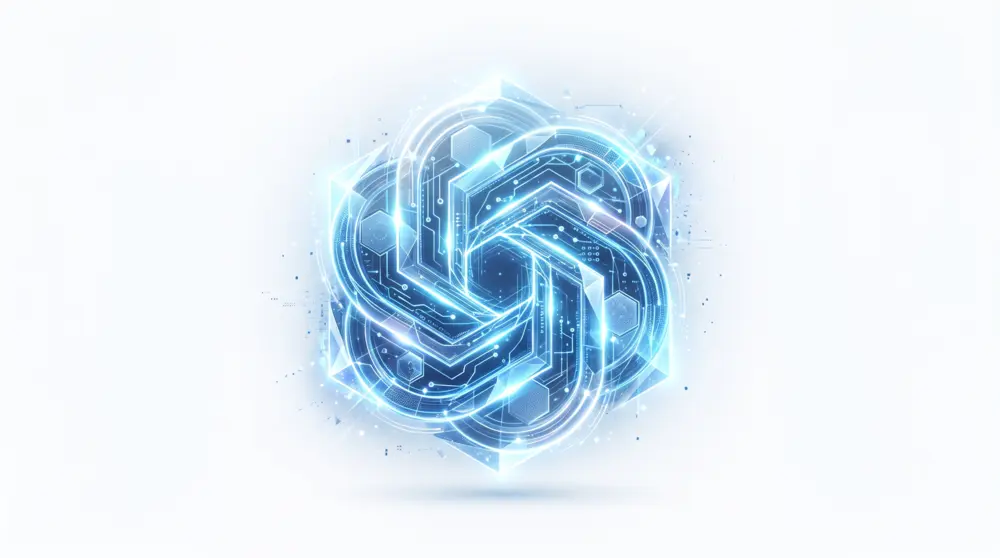 Das OpenAI Logo in einer futuristisch blauen Darstellung zur Symbolisierung von ChatGTP Ads bzw. ChatGPT Werbung